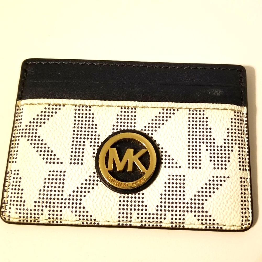 Michael Kors white/navy card holder wallet